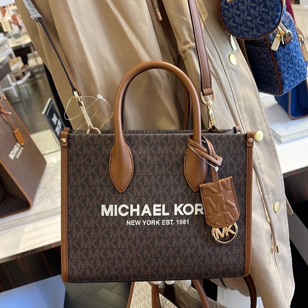 Michael Kors Mirella Small Shopper Top Zip Crossbody Bag Brown Logo MK - Picture 8 of 16